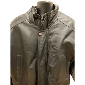 Members Only Mens Black Leather Bomber Jacket XL Zip Front Collared